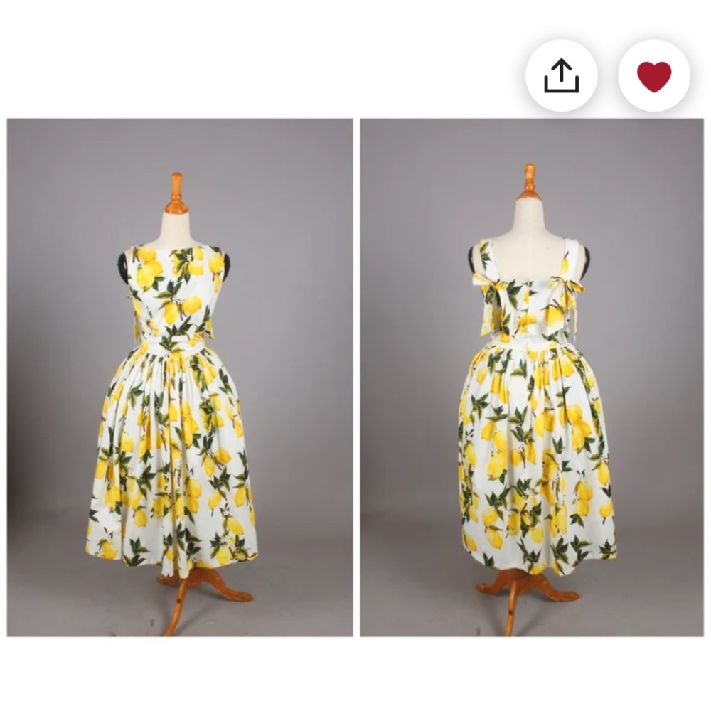 Custom made Madeline Dress White “Freshly Squeezed” Lemon Print